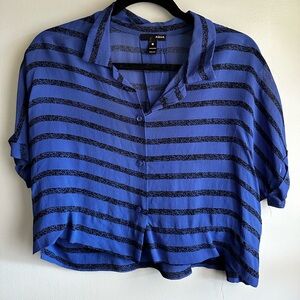 Aqua Navy Striped Button Down Shirt